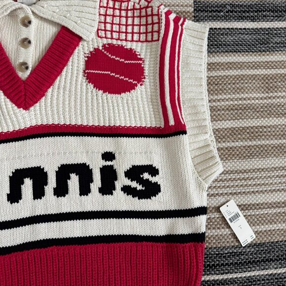 Anthropologie Maeve Tennis V Neck Button-Up Twofer Sweater Vest Cream Size Small - Picture 4 of 13